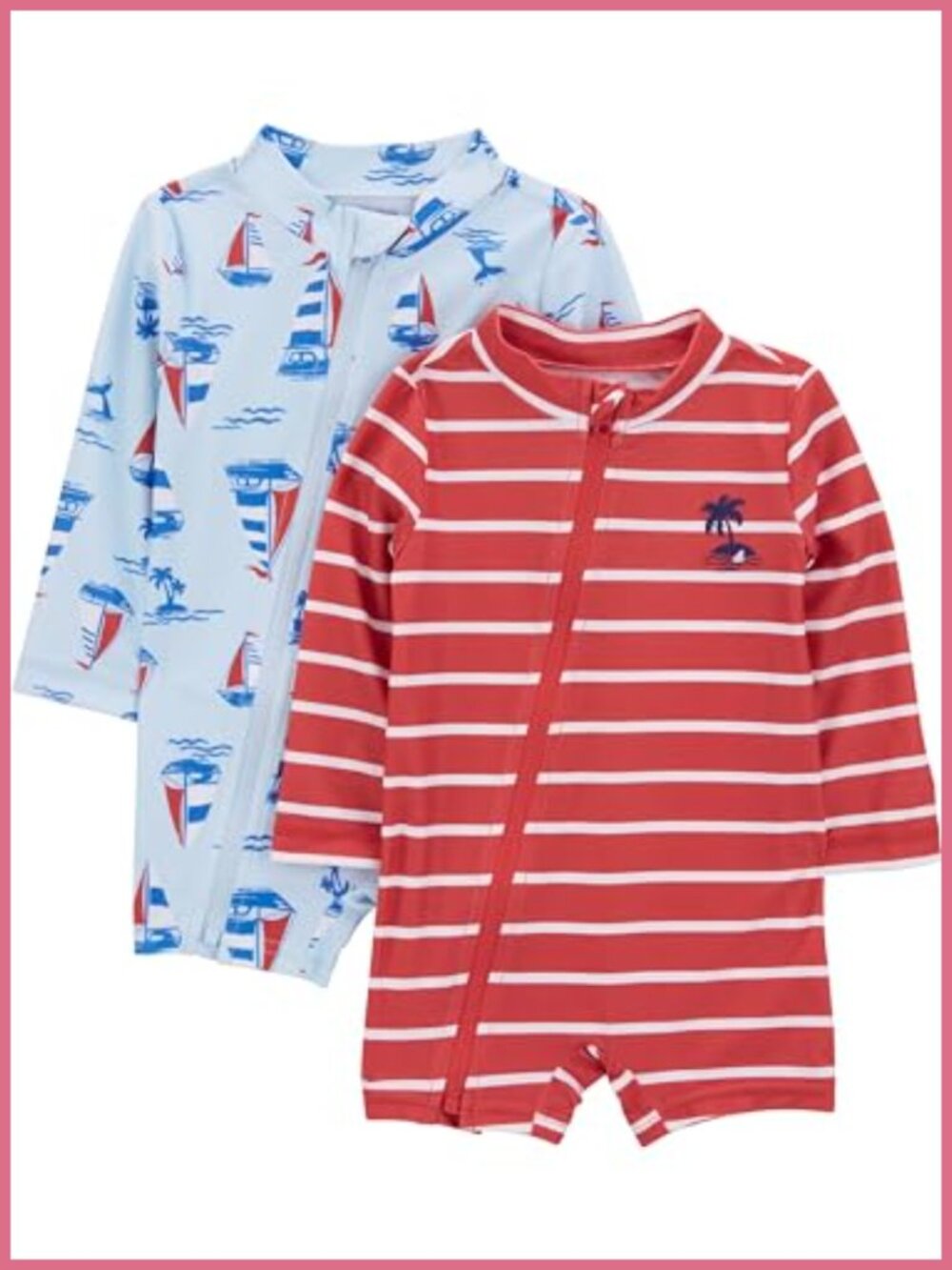Baby Boys 2-Pack Long Sleeve Zip Rashguard Swimsuits UPF Protection